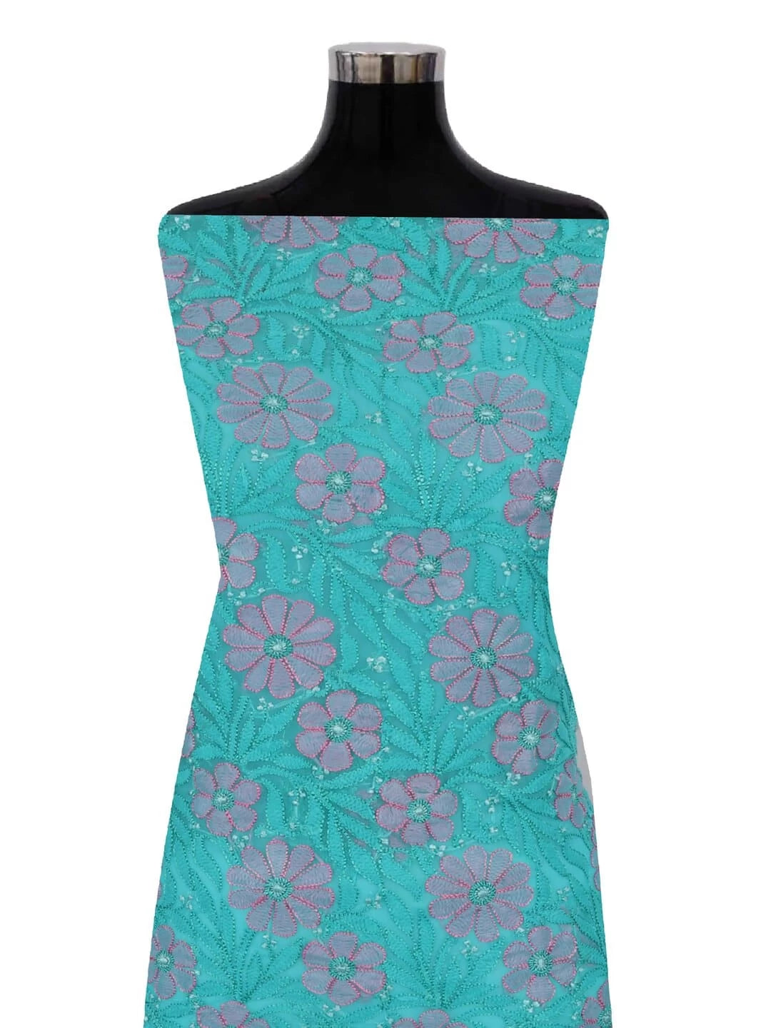 Ada Hand Embroidered Rama Green Georgette Lucknowi Chikankari Unstitched Kurta Piece 01A109612