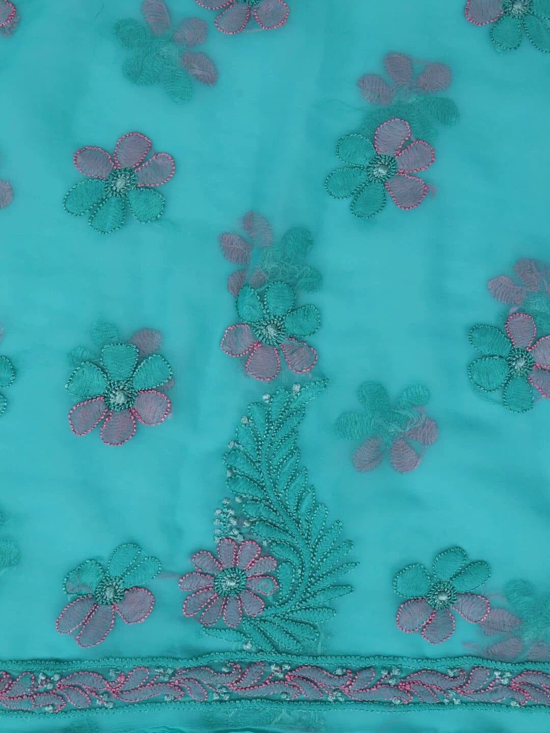 Ada Hand Embroidered Rama Green Georgette Lucknowi Chikankari Unstitched Kurta Piece 01A109612