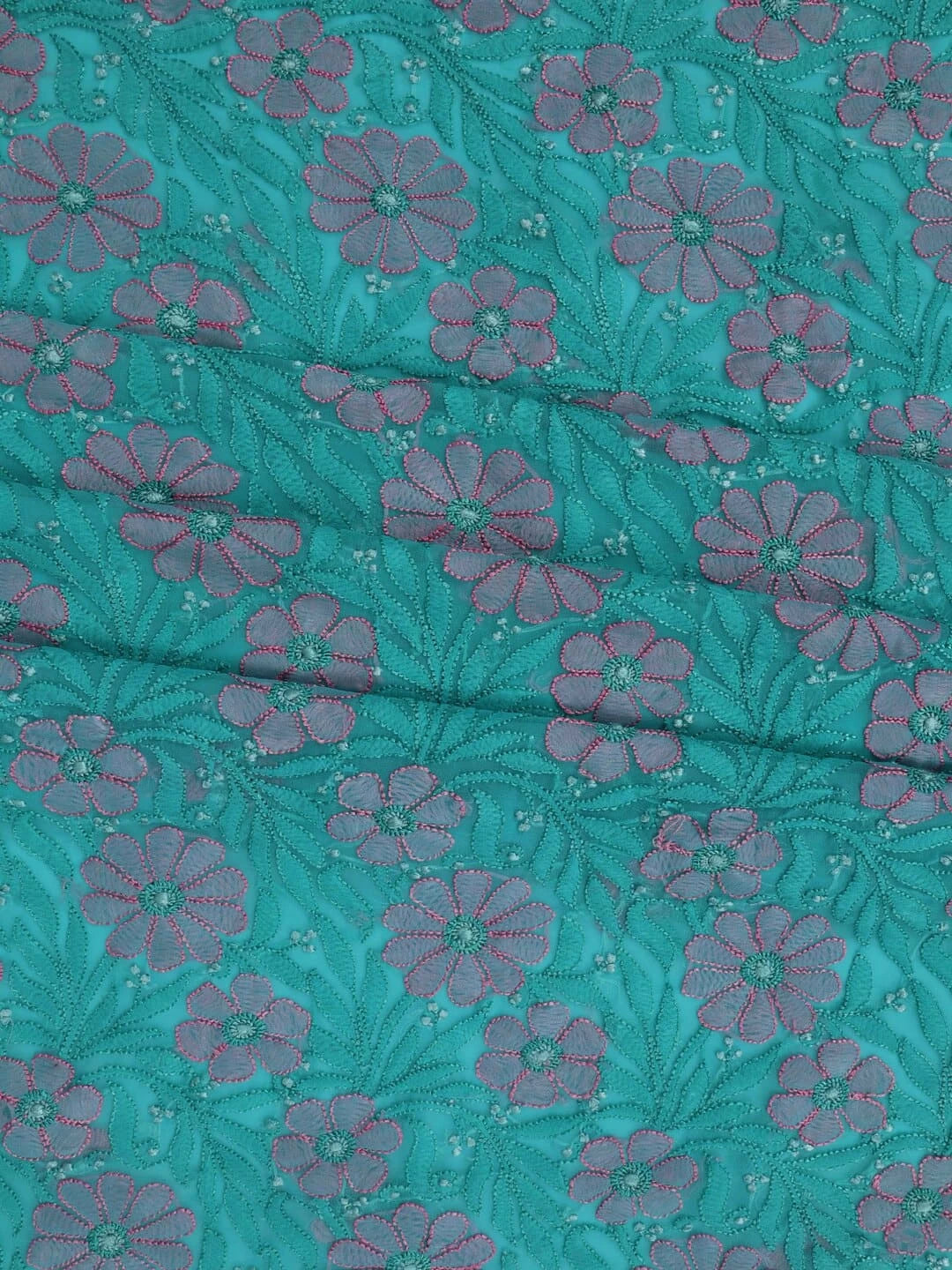 Ada Hand Embroidered Rama Green Georgette Lucknowi Chikankari Unstitched Kurta Piece 01A109612