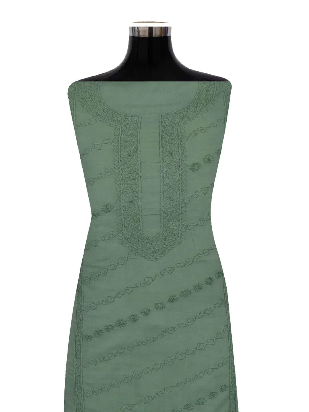 Ada Hand Embroidered Basil Green Cotton Lucknowi Chikankari Unstitched Kurta Piece A78770