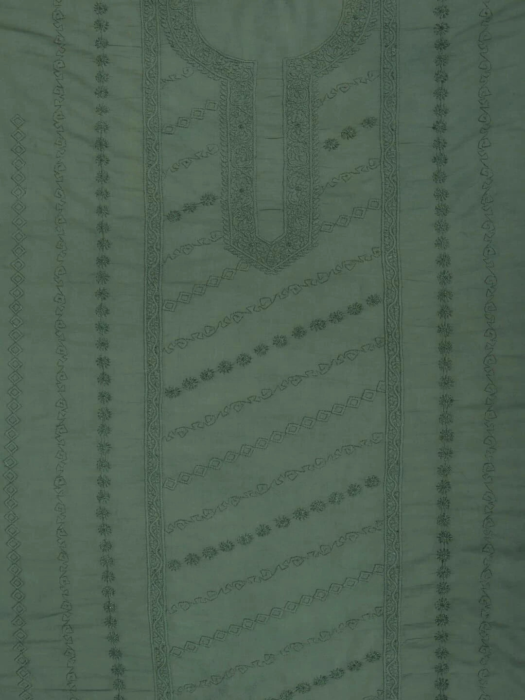 Ada Hand Embroidered Basil Green Cotton Lucknowi Chikankari Unstitched Kurta Piece A78770