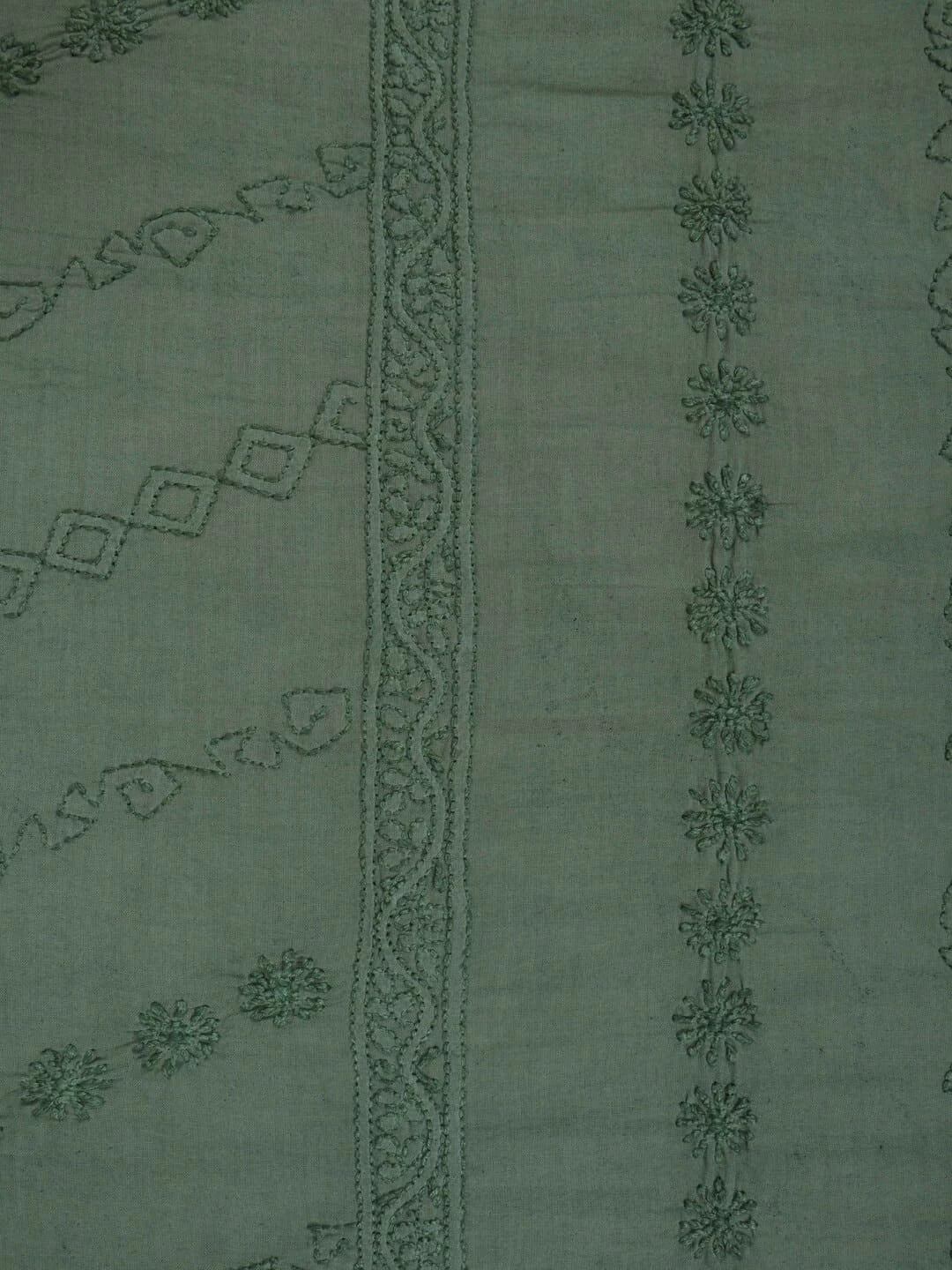 Ada Hand Embroidered Basil Green Cotton Lucknowi Chikankari Unstitched Kurta Piece A78770