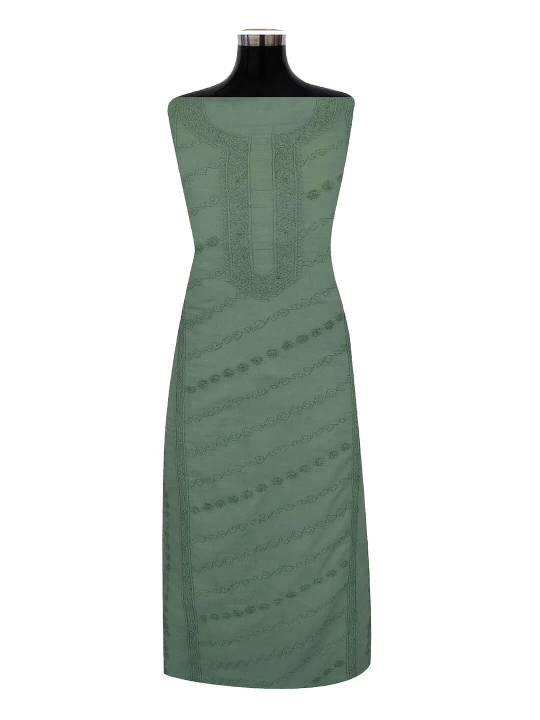 Ada Hand Embroidered Basil Green Cotton Lucknowi Chikankari Unstitched Kurta Piece A78770