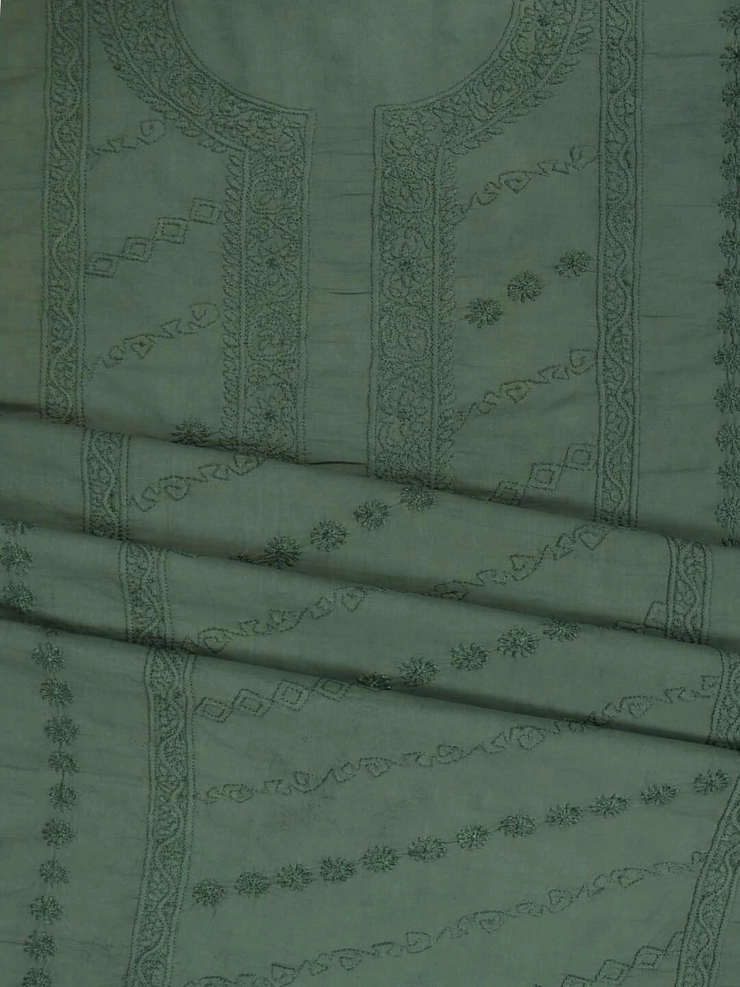Ada Hand Embroidered Basil Green Cotton Lucknowi Chikankari Unstitched Kurta Piece A78770