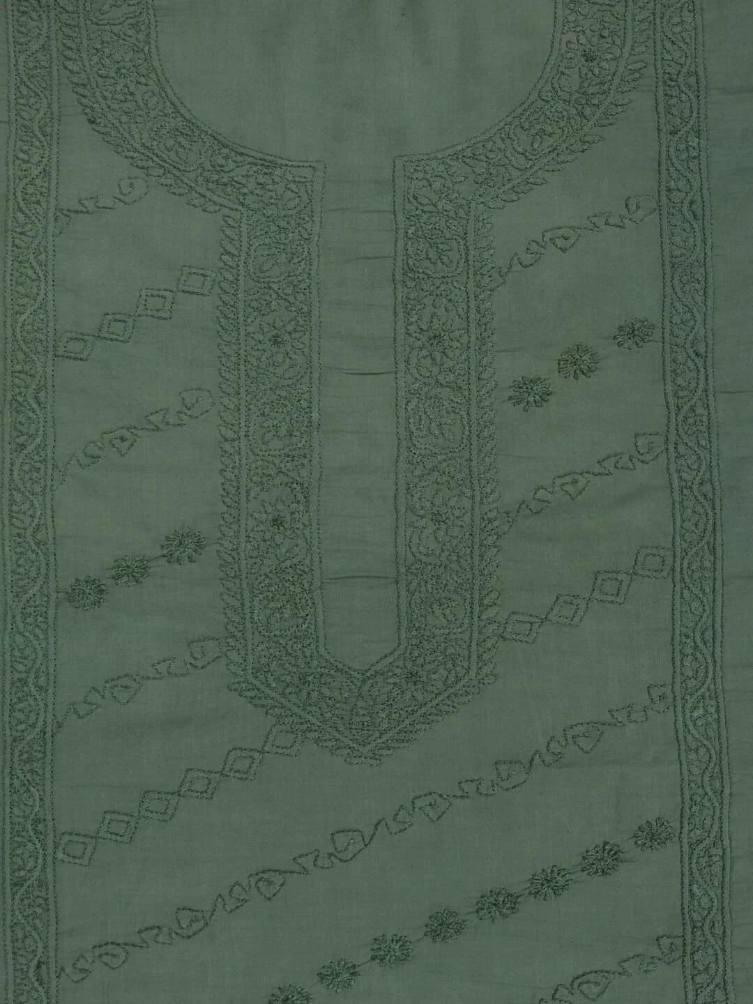 Ada Hand Embroidered Basil Green Cotton Lucknowi Chikankari Unstitched Kurta Piece A78770