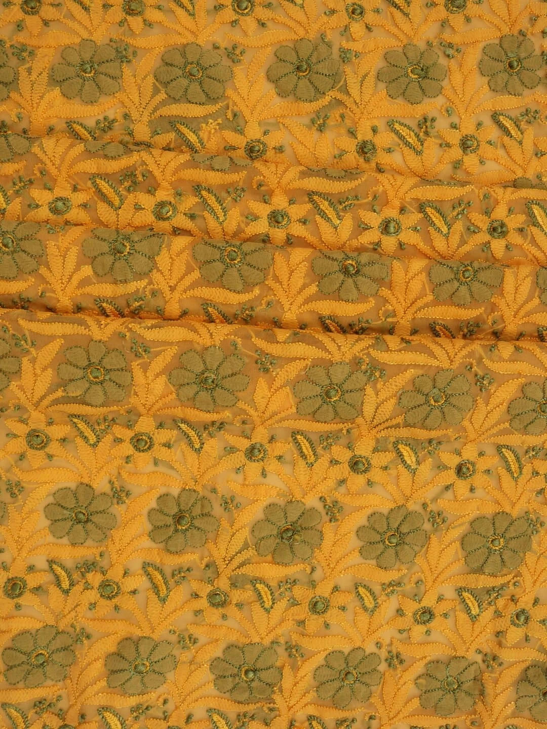 Ada Hand Embroidered Yellow Georgette Lucknowi Chikankari Unstitched Kurta Piece 01A160779
