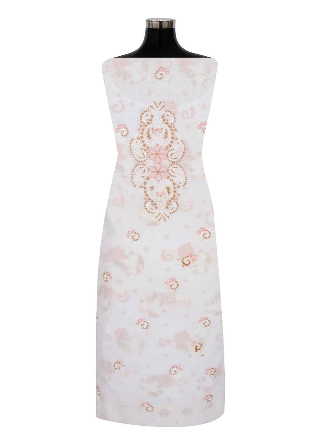 Ada Hand Embroidered White Chanderi Lucknowi Chikankari Unstitched Kurta Piece 01A192935