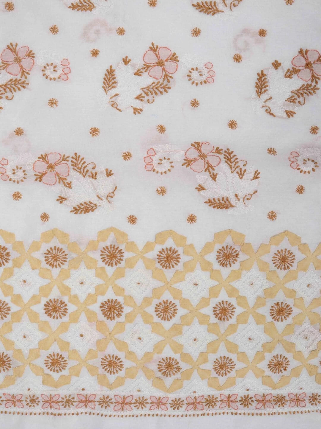 Ada Hand Embroidered White Chanderi Lucknowi Chikankari Unstitched Kurta Piece 01A192935
