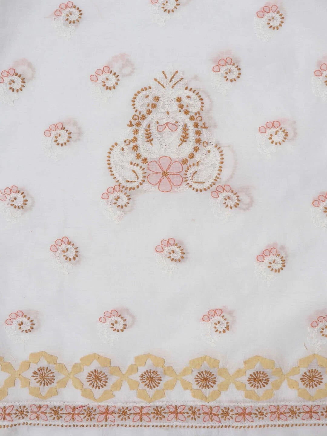 Ada Hand Embroidered White Chanderi Lucknowi Chikankari Unstitched Kurta Piece 01A192935