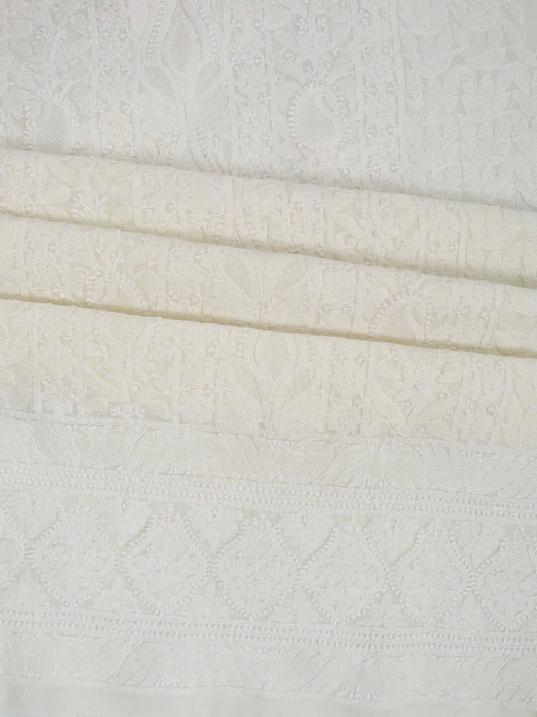 Ada Hand Embroidered Cream Cotton Lucknowi Chikankari Unstitched Kurta Piece 01A261761