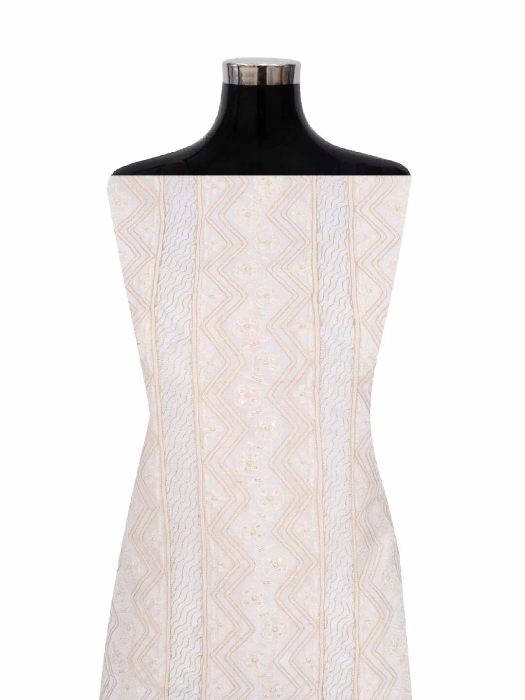 Ada Hand Embroidered White Cotton Lucknowi Chikankari Unstitched Kurta Piece With Zari Work 01A220726