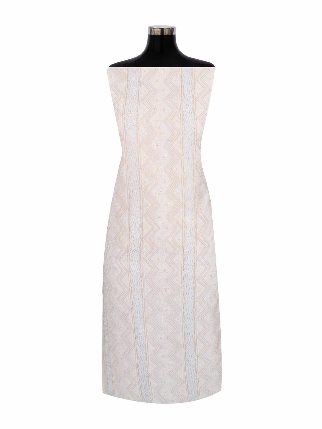 Ada Hand Embroidered White Cotton Lucknowi Chikankari Unstitched Kurta Piece With Zari Work 01A220726
