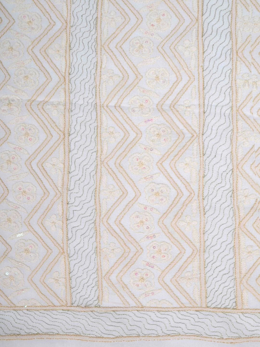 Ada Hand Embroidered White Cotton Lucknowi Chikankari Unstitched Kurta Piece With Zari Work 01A220726
