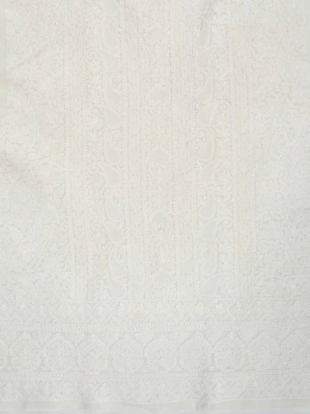 Ada Hand Embroidered Cream Cotton Lucknowi Chikankari Unstitched Kurta Piece 01A261762