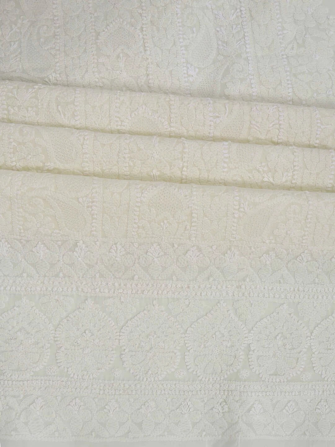 Ada Hand Embroidered Cream Cotton Lucknowi Chikankari Unstitched Kurta Piece 01A261762