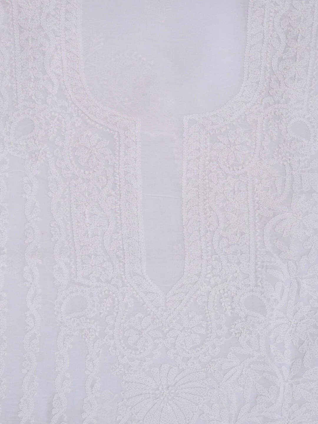 Ada Hand Embroidered White Cotton Lucknowi Chikankari Unstitched Kurta Piece 01A164293