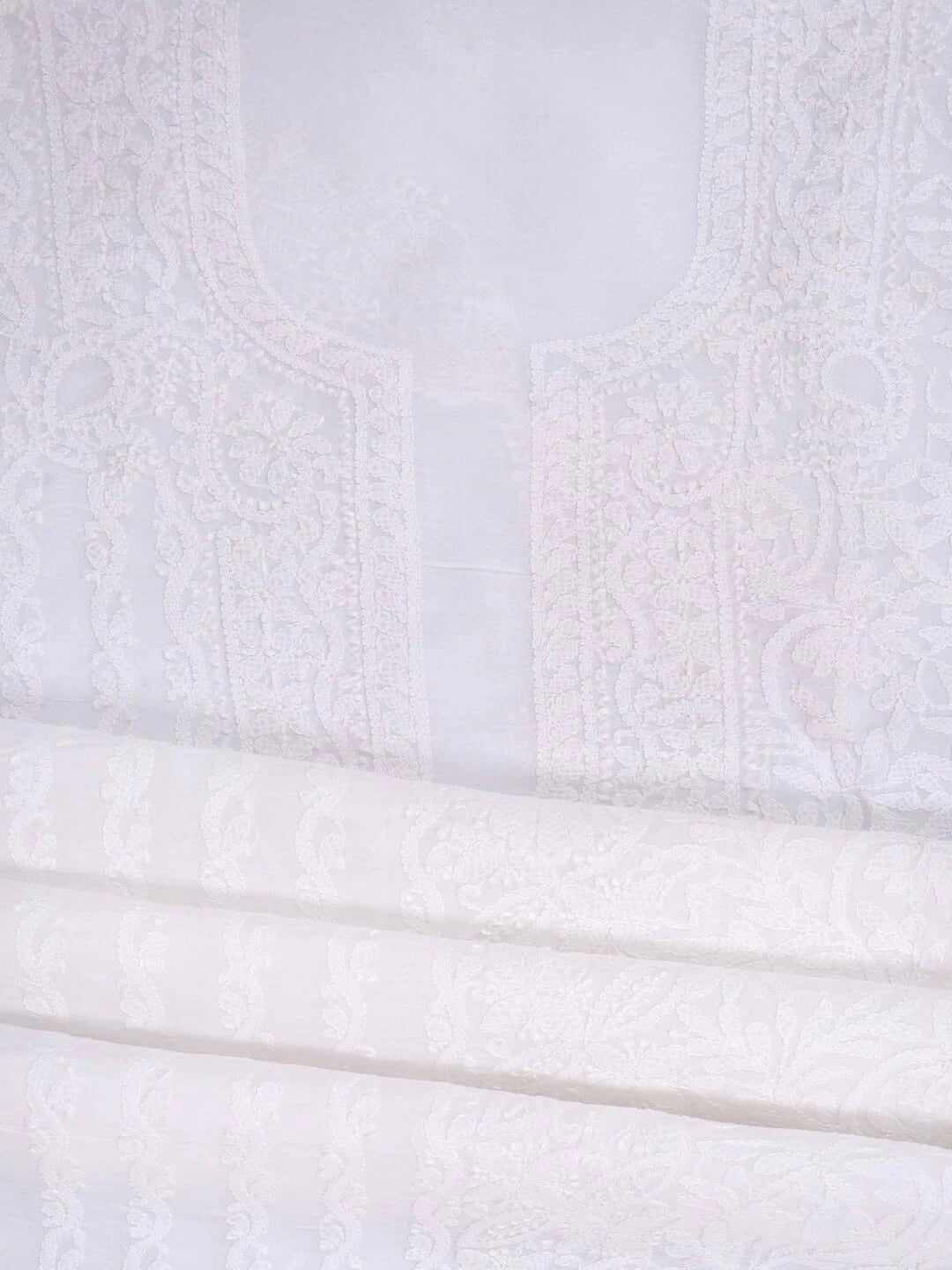 Ada Hand Embroidered White Cotton Lucknowi Chikankari Unstitched Kurta Piece 01A164293