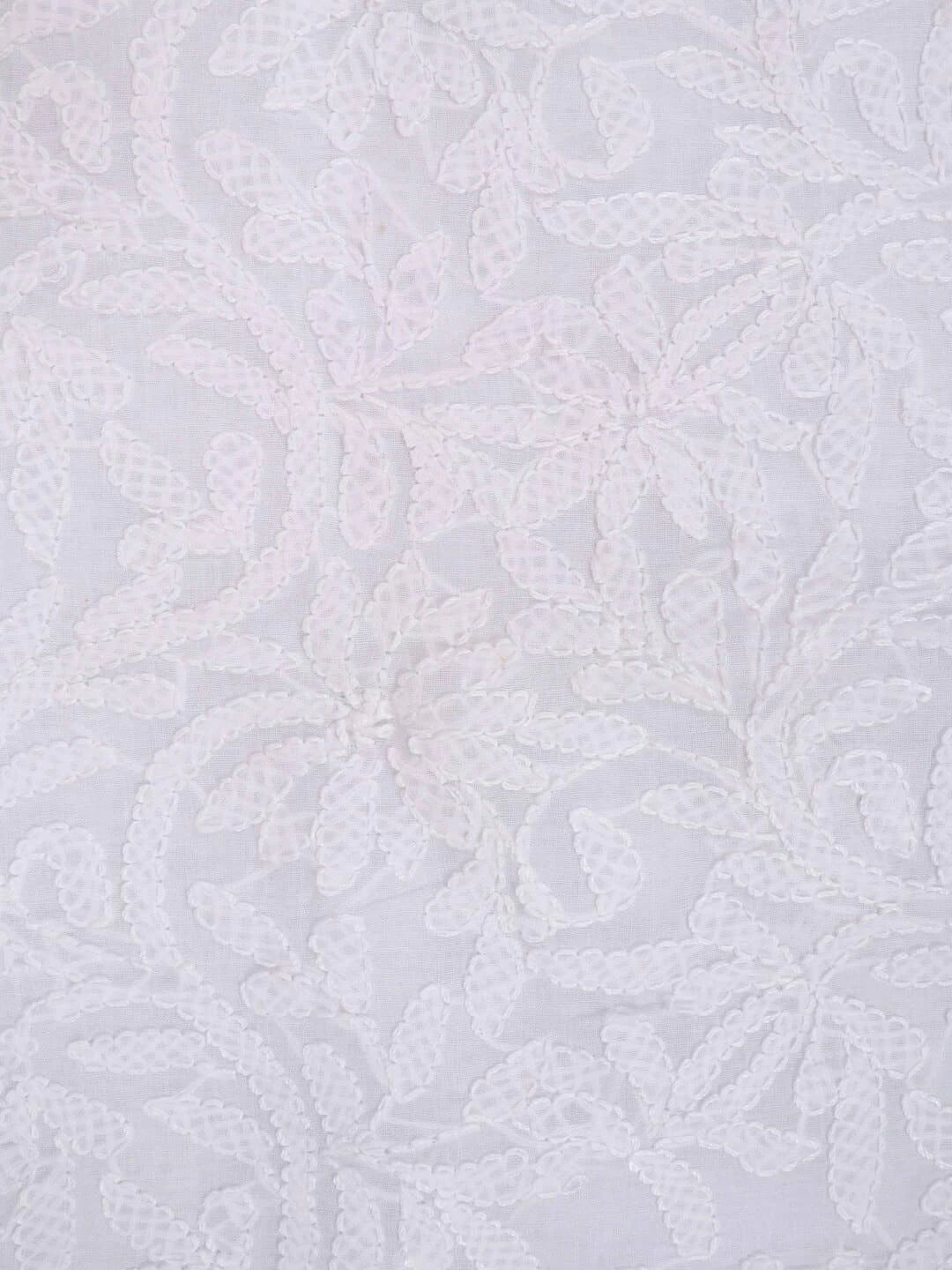 Ada Hand Embroidered White Cotton Lucknowi Chikankari Unstitched Kurta Piece 01A164293