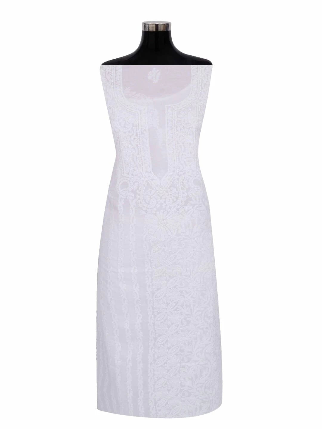 Ada Hand Embroidered White Cotton Lucknowi Chikankari Unstitched Kurta Piece 01A164293