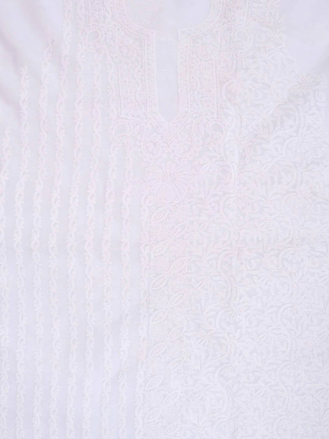 Ada Hand Embroidered White Cotton Lucknowi Chikankari Unstitched Kurta Piece 01A164293