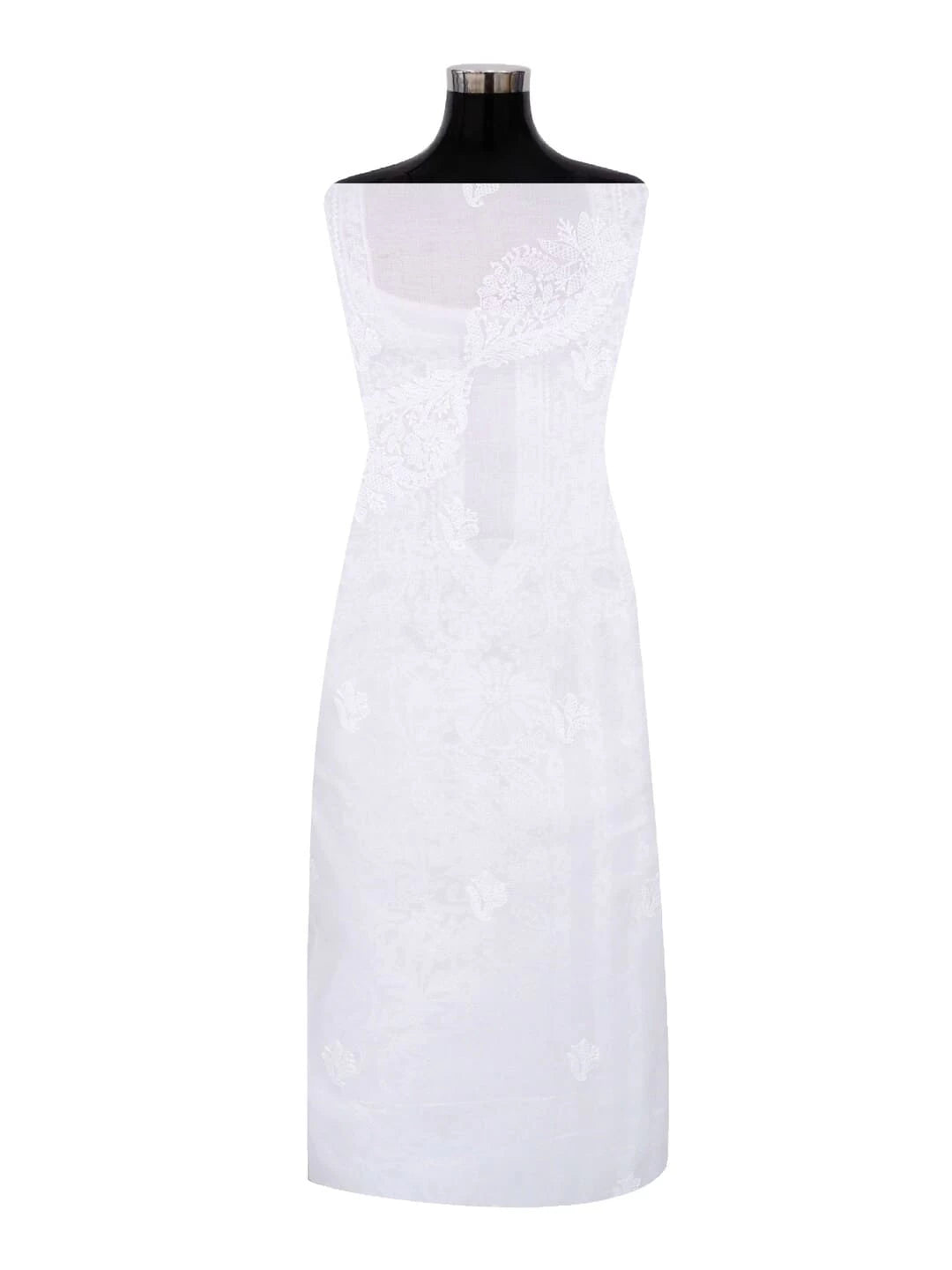 Ada Hand Embroidered White Cotton Lucknowi Chikankari Unstitched Kurta Piece 01A164293