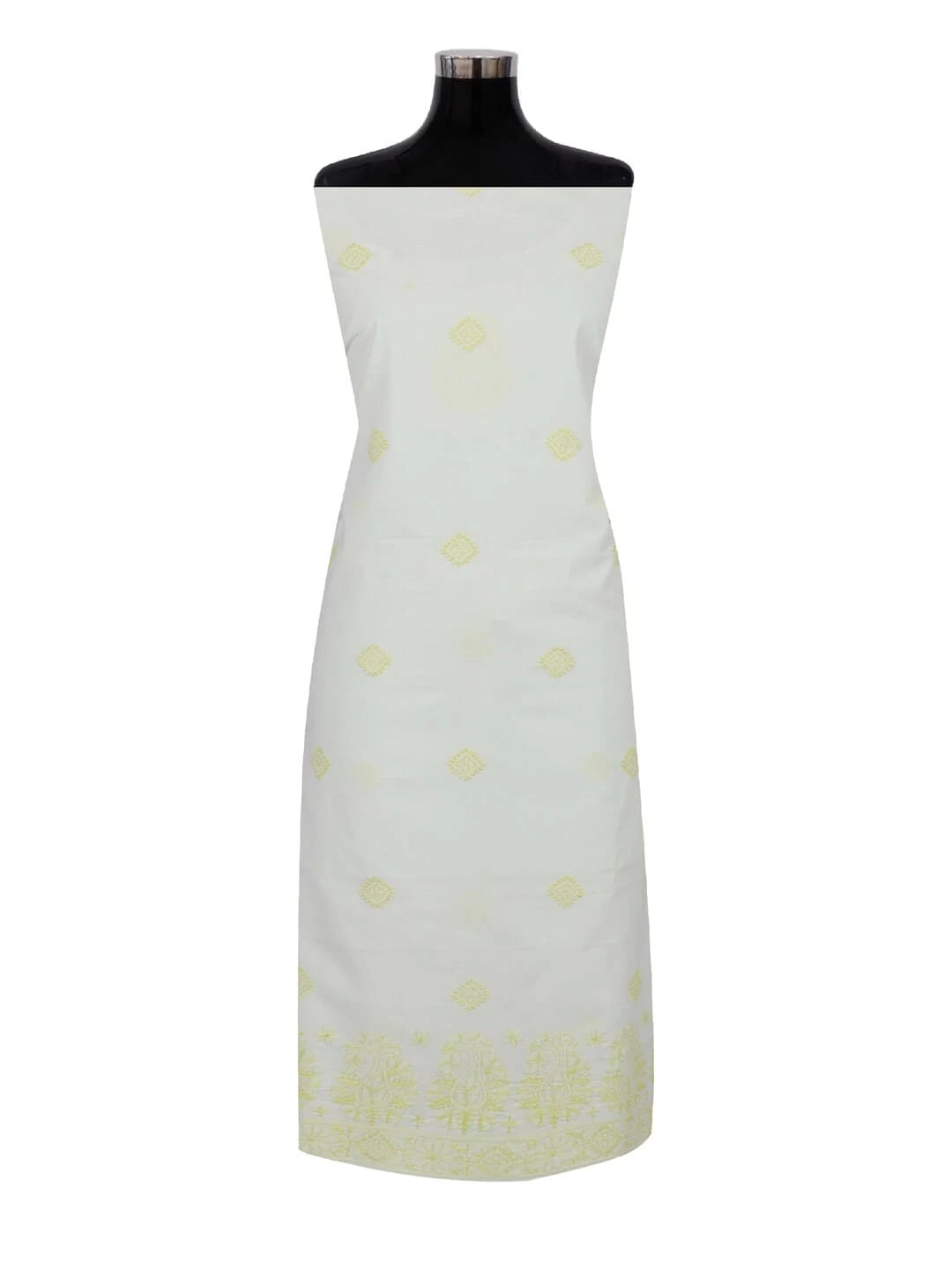 Ada Hand Embroidered Lemon Cotton Lucknowi Chikankari Unstitched Kurta Piece A220506