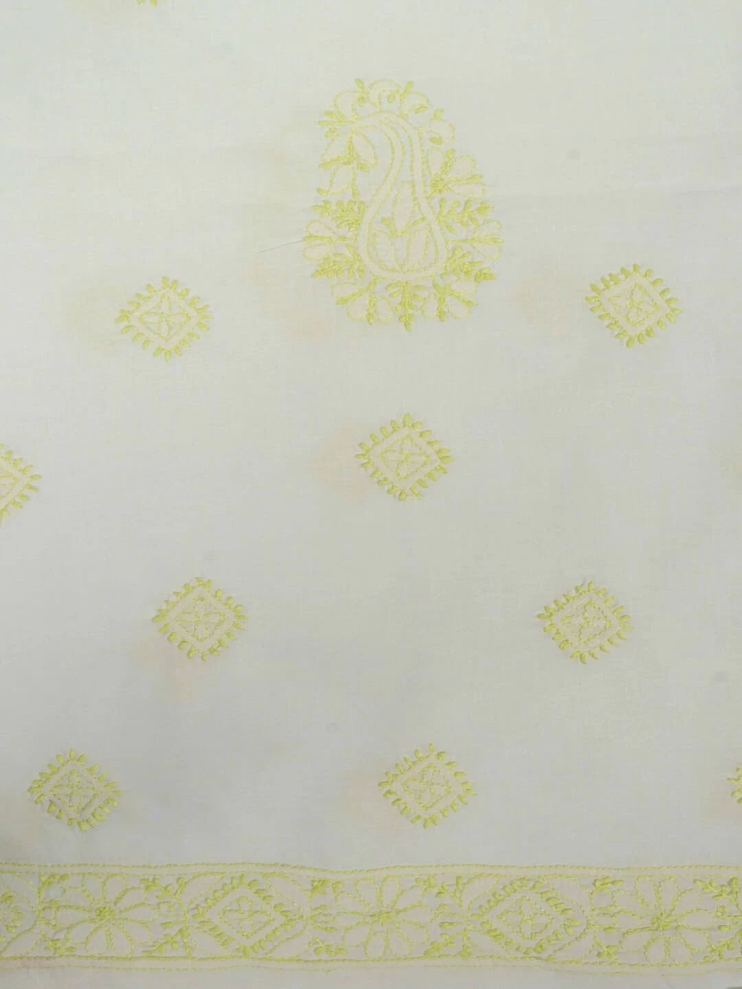 Ada Hand Embroidered Lemon Cotton Lucknowi Chikankari Unstitched Kurta Piece A220506