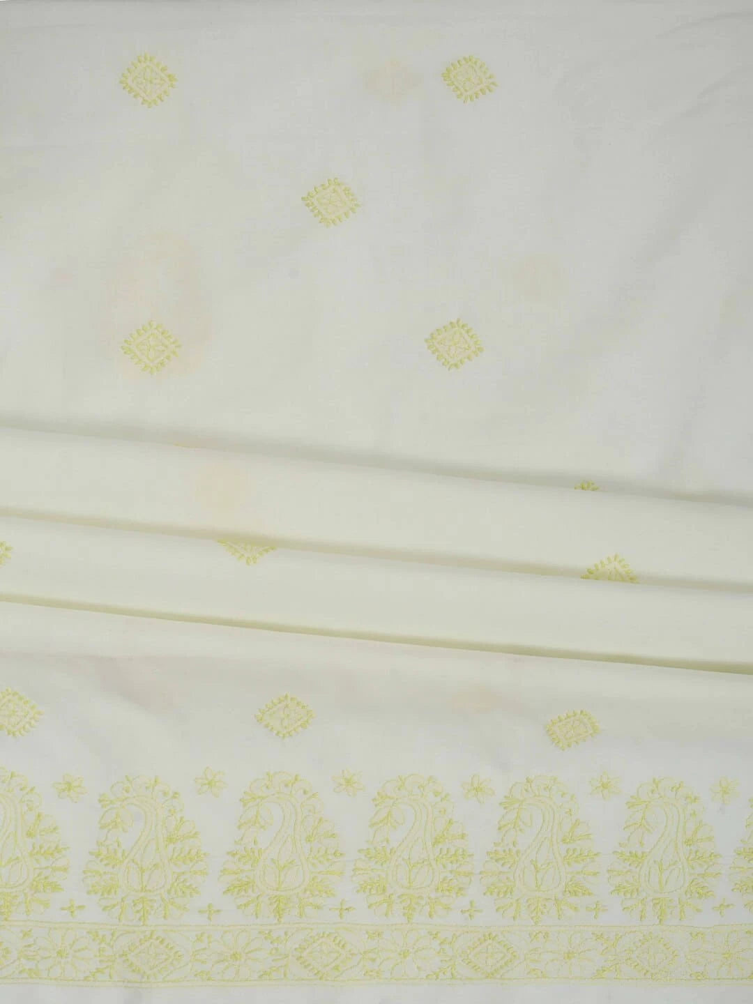 Ada Hand Embroidered Lemon Cotton Lucknowi Chikankari Unstitched Kurta Piece A220506