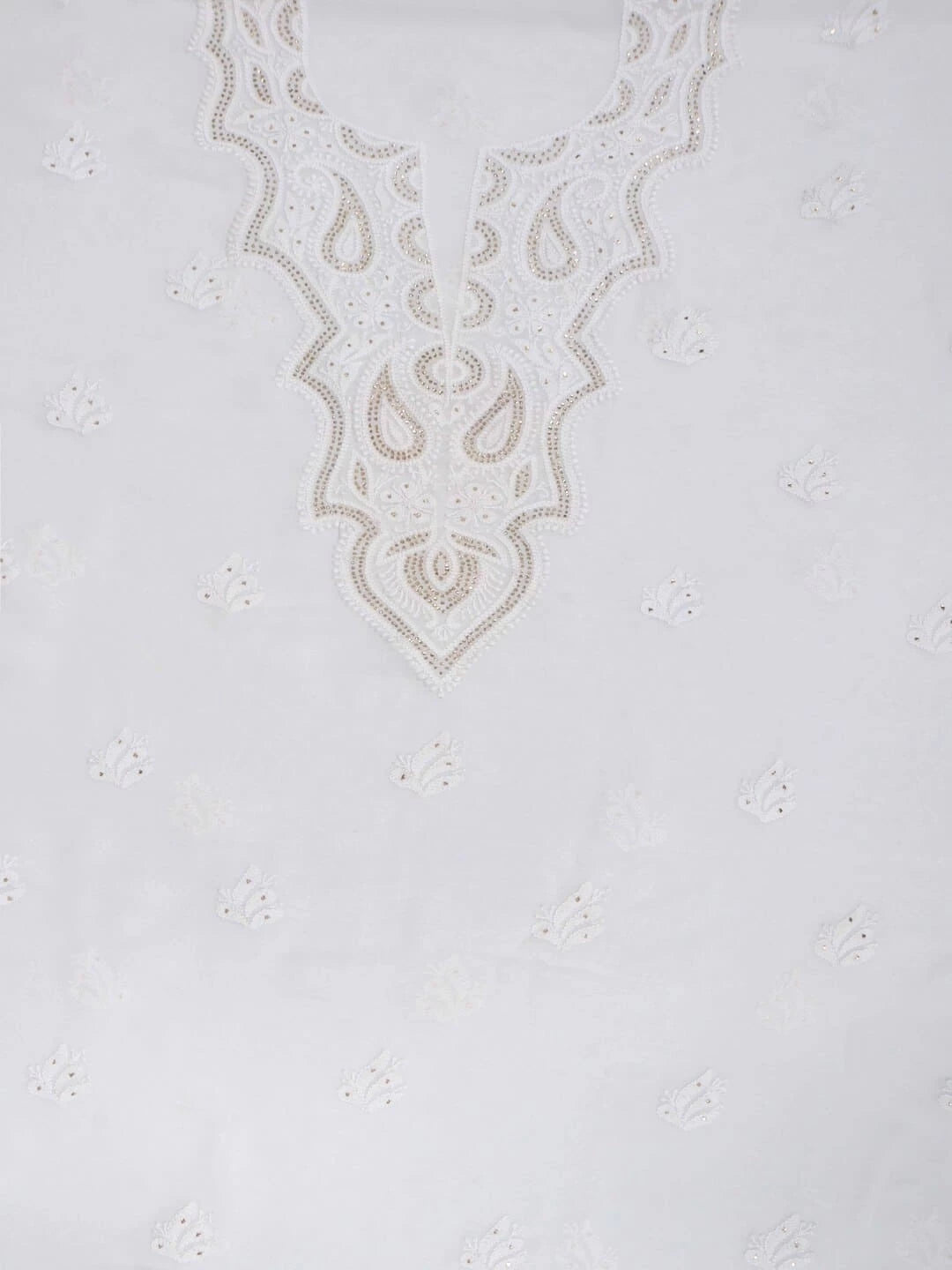 Ada Hand Embroidered White Georgette Lucknowi Chikankari Unstitched Kurta Piece With Muqaish Work 01A221101