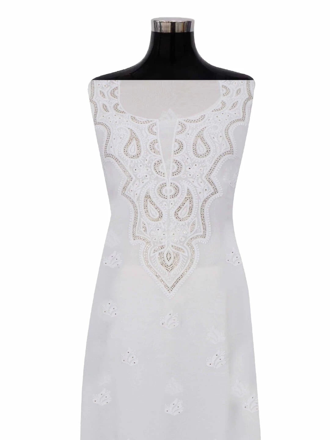 Ada Hand Embroidered White Georgette Lucknowi Chikankari Unstitched Kurta Piece With Muqaish Work 01A221101