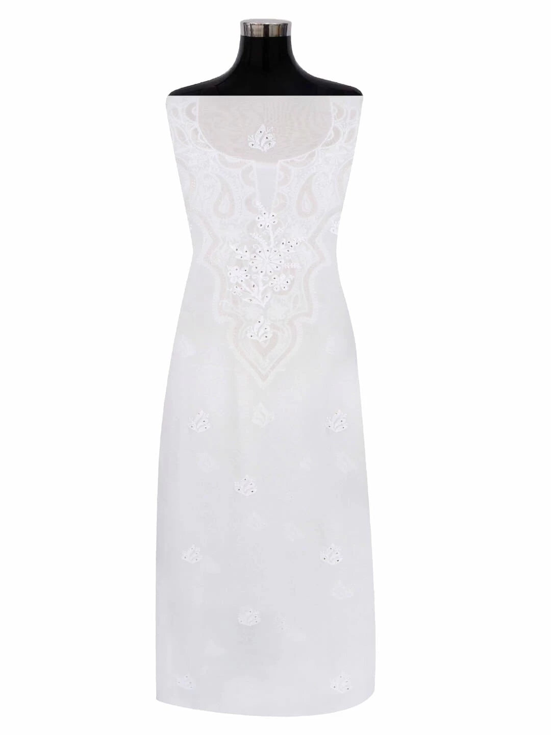 Ada Hand Embroidered White Georgette Lucknowi Chikankari Unstitched Kurta Piece With Muqaish Work 01A221101