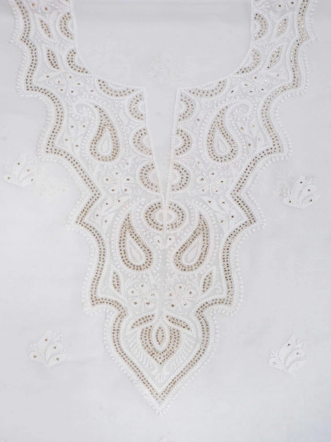 Ada Hand Embroidered White Georgette Lucknowi Chikankari Unstitched Kurta Piece With Muqaish Work 01A221101