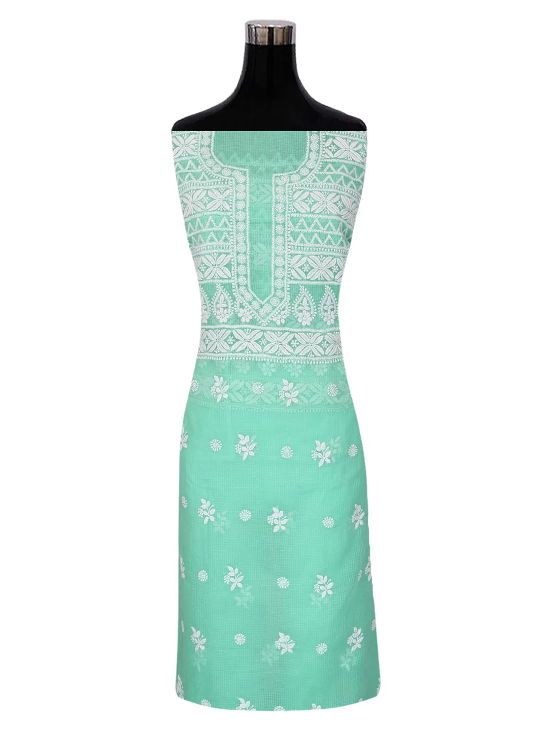 Ada Hand Embroidered Sea Green Kota Lucknowi Chikankari Unstitched Kurta Piece 01A348009