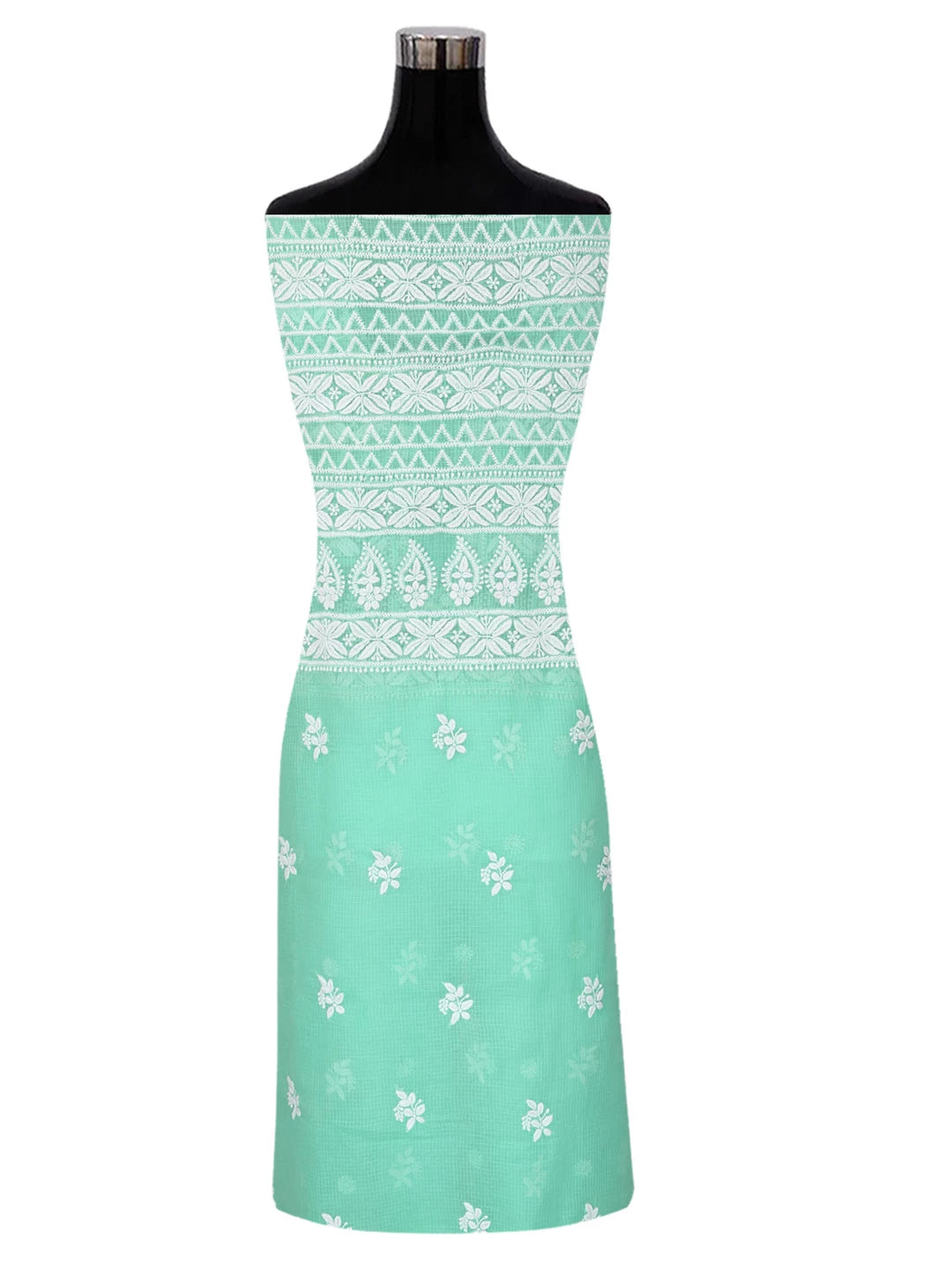 Ada Hand Embroidered Sea Green Kota Lucknowi Chikankari Unstitched Kurta Piece 01A348009