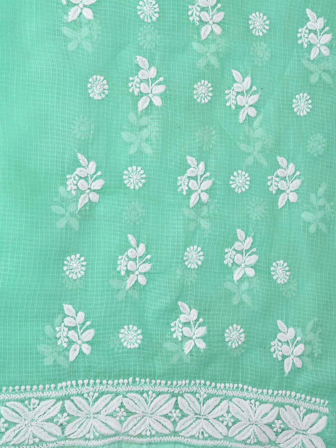 Ada Hand Embroidered Sea Green Kota Lucknowi Chikankari Unstitched Kurta Piece 01A348009