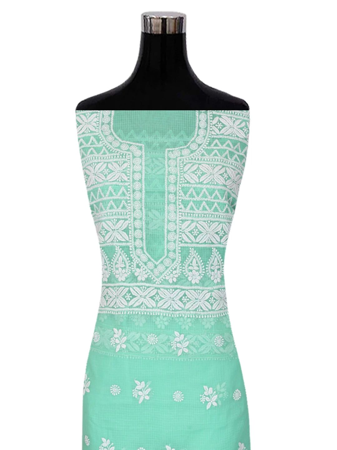 Ada Hand Embroidered Sea Green Kota Lucknowi Chikankari Unstitched Kurta Piece 01A348009