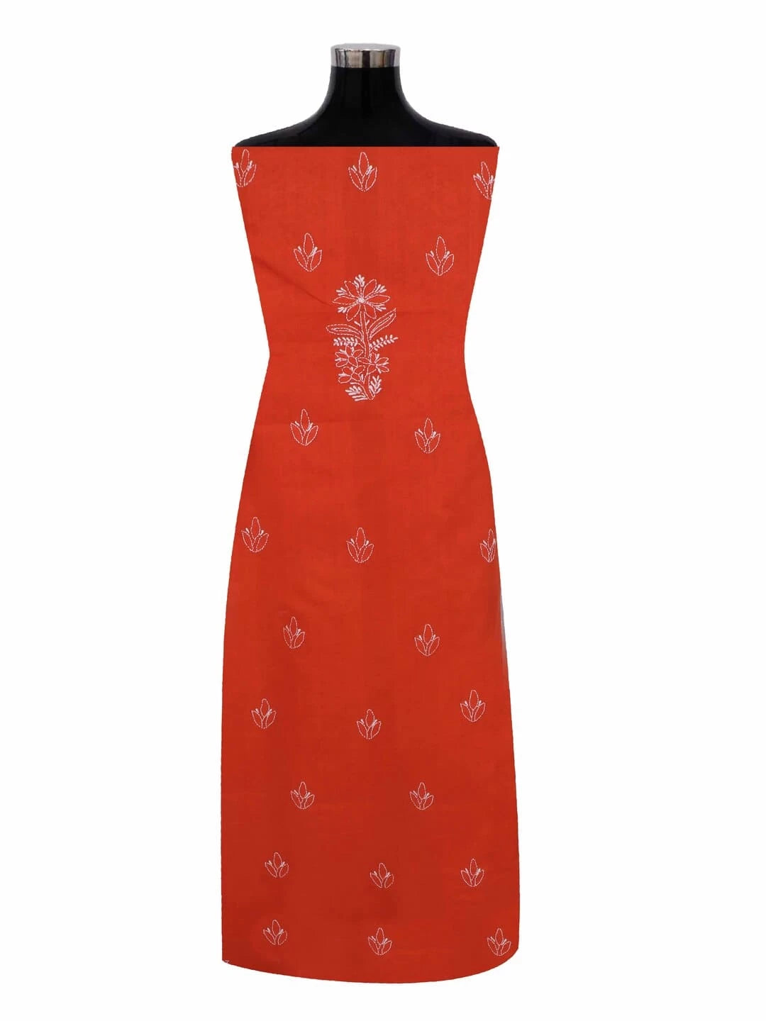 Ada Hand Embroidered Rust Cotton Lucknowi Chikankari Unstitched Kurta Piece 01A136314