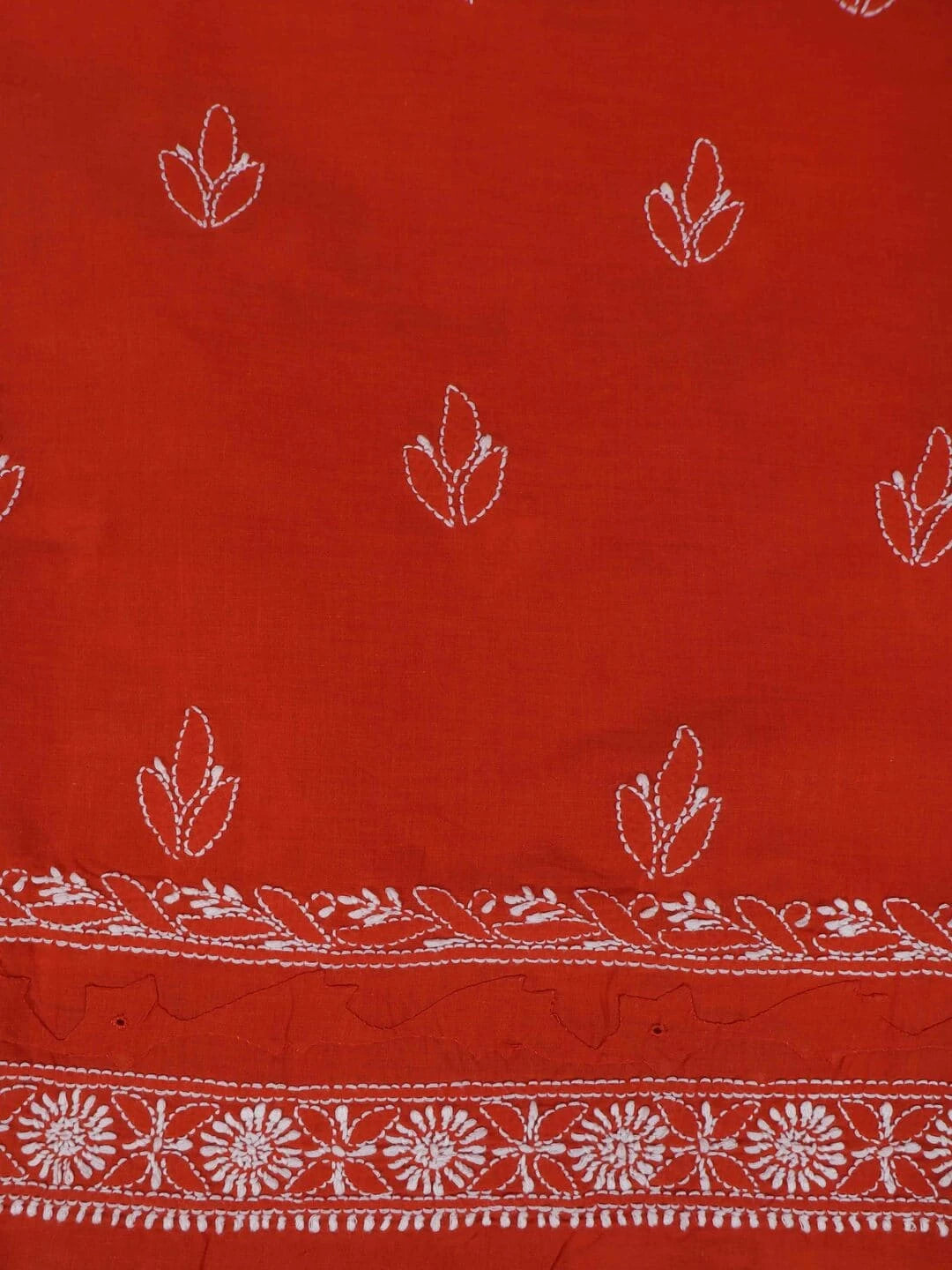 Ada Hand Embroidered Rust Cotton Lucknowi Chikankari Unstitched Kurta Piece 01A136314