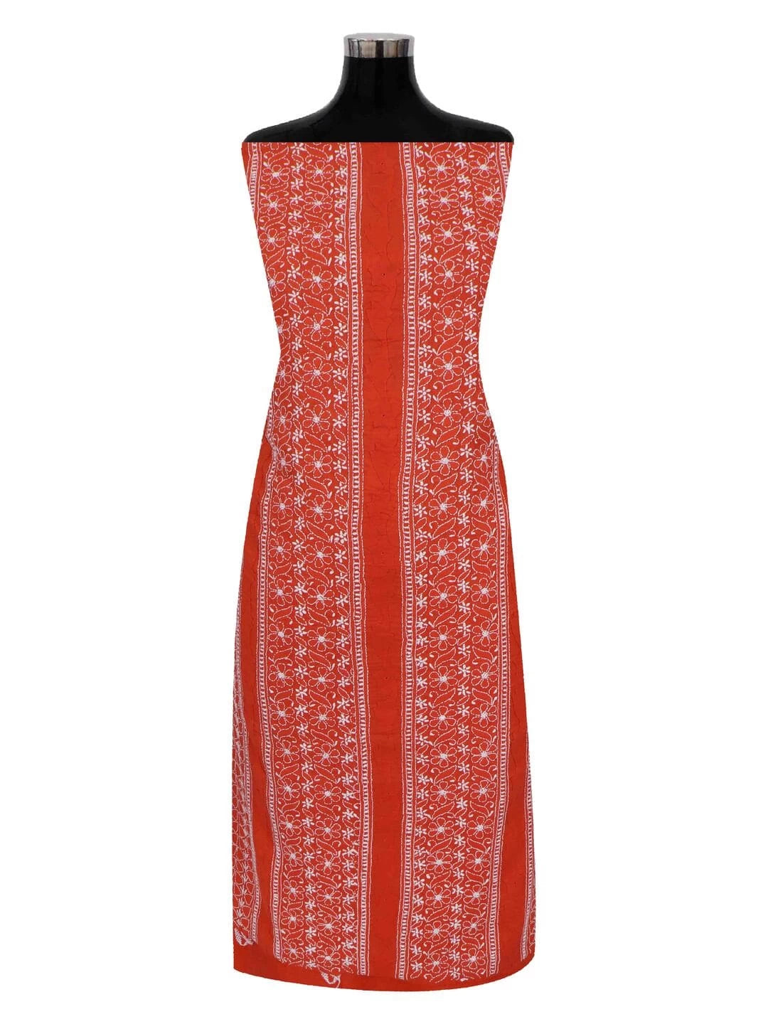 Ada Hand Embroidered Rust Cotton Lucknowi Chikankari Unstitched Kurta Piece 01A136314