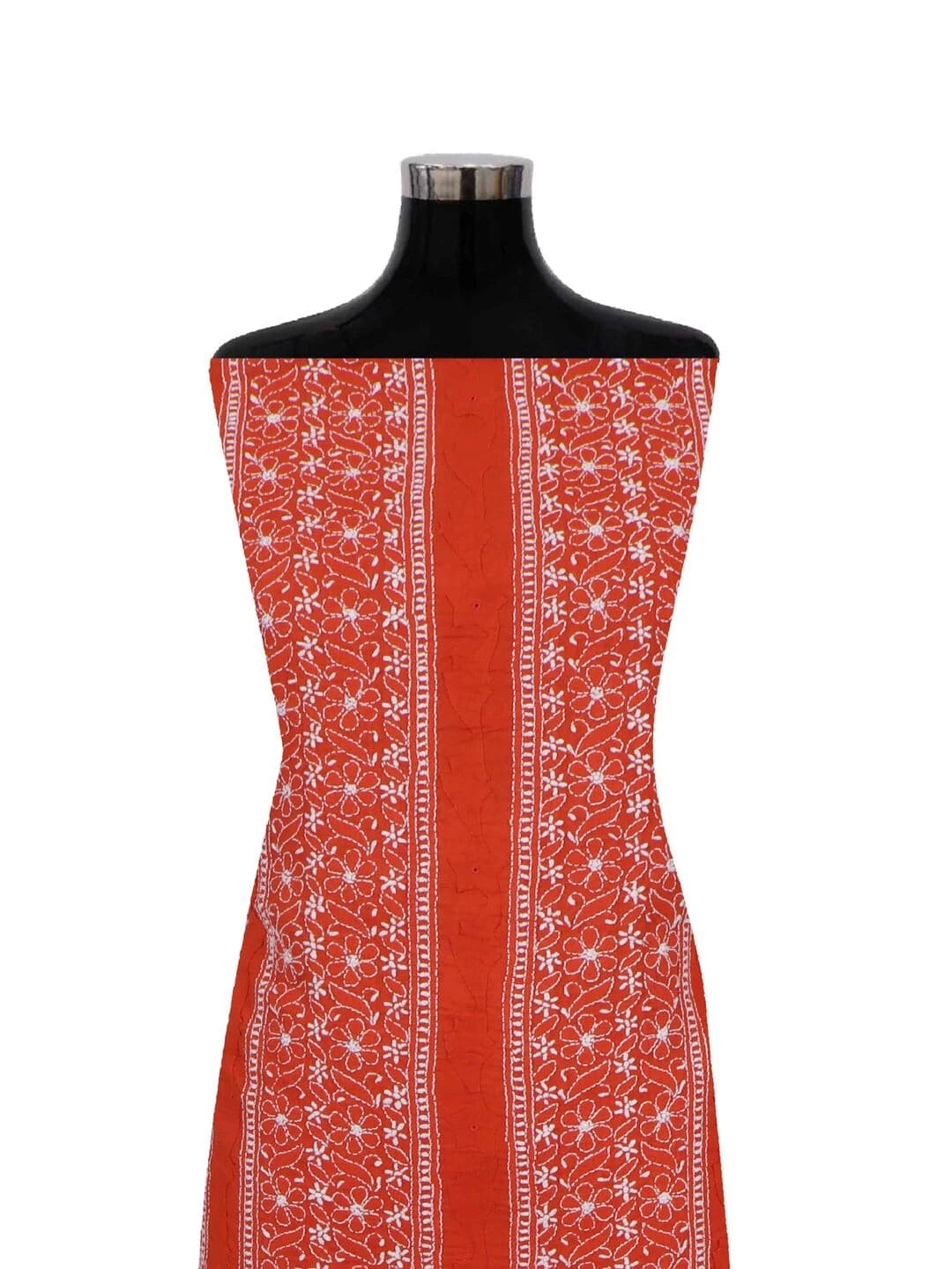 Ada Hand Embroidered Rust Cotton Lucknowi Chikankari Unstitched Kurta Piece 01A136314