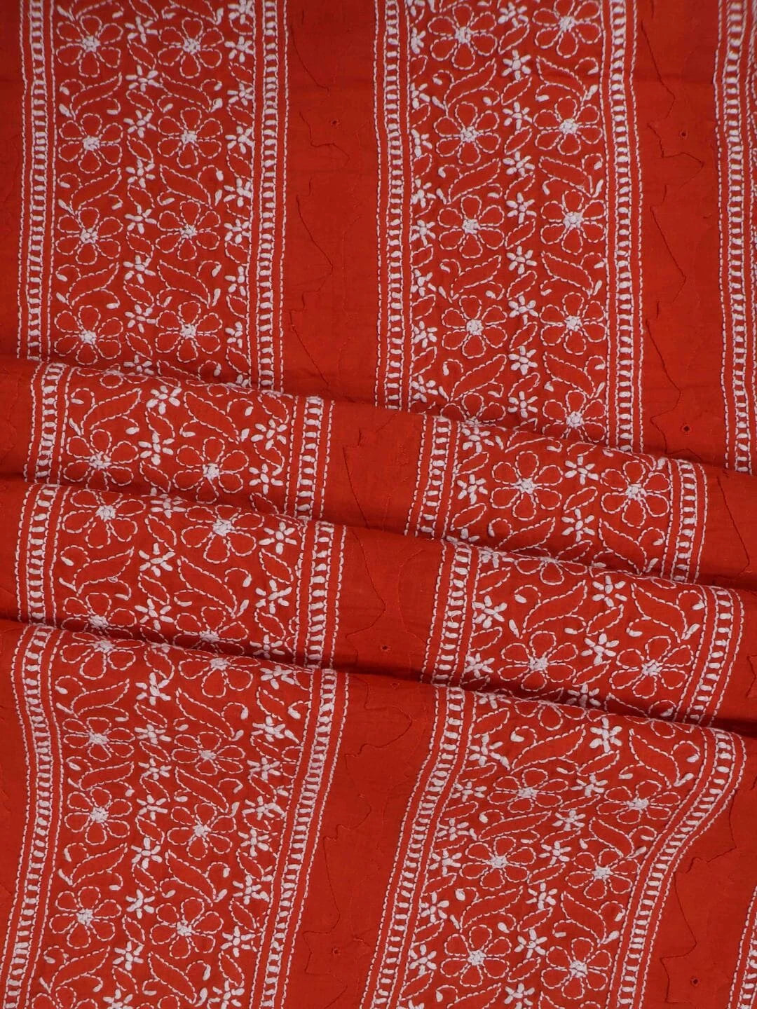 Ada Hand Embroidered Rust Cotton Lucknowi Chikankari Unstitched Kurta Piece 01A136314