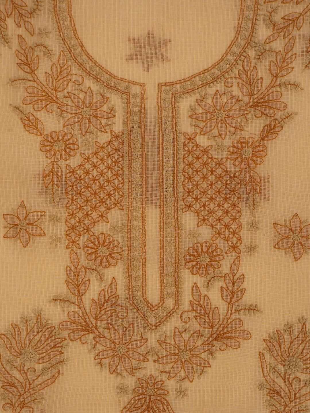 Ada Hand Embroidered Fawn Kota Lucknowi Chikankari Unstitched Kurta Piece 01A222686