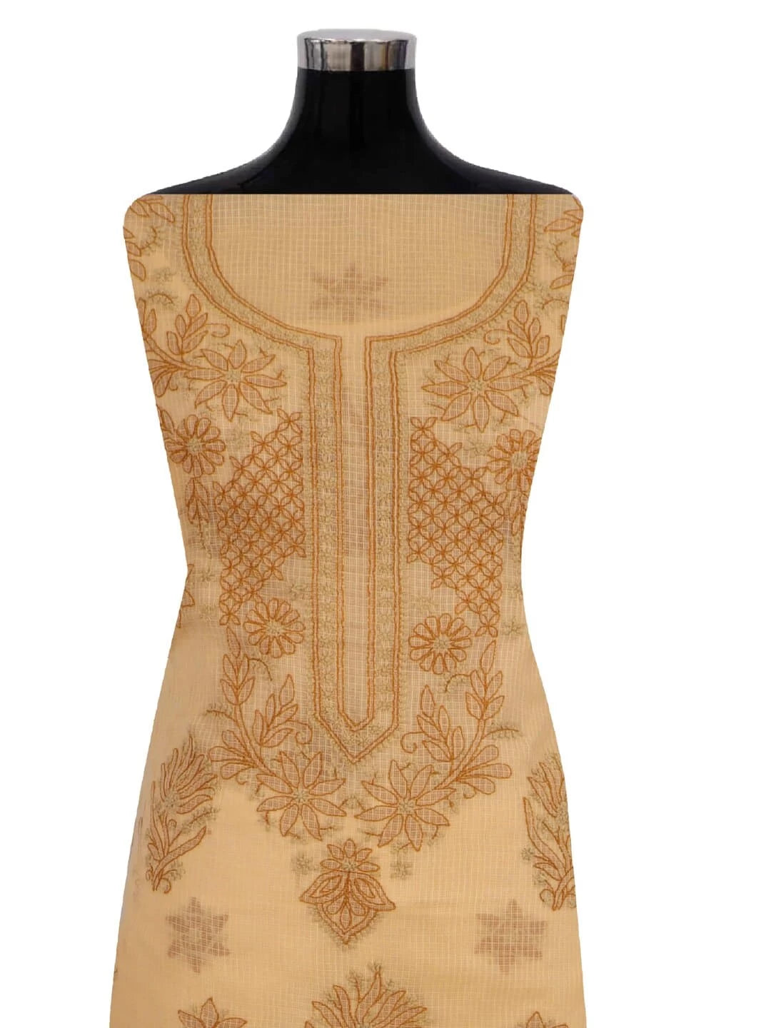 Ada Hand Embroidered Fawn Kota Lucknowi Chikankari Unstitched Kurta Piece 01A222686