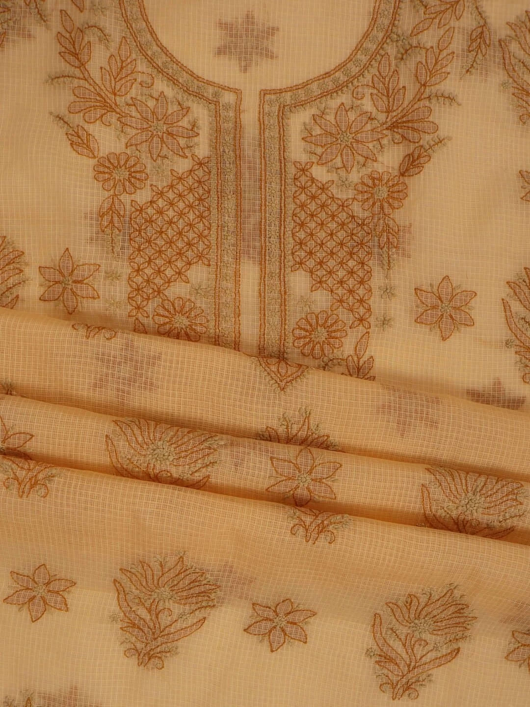 Ada Hand Embroidered Fawn Kota Lucknowi Chikankari Unstitched Kurta Piece 01A222686
