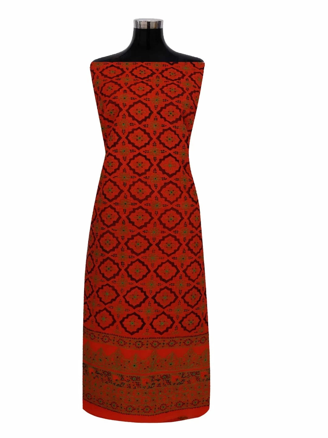 Ada Hand Embroidered Orange Cotton Lucknowi Chikankari Unstitched Kurta Piece 01A123938