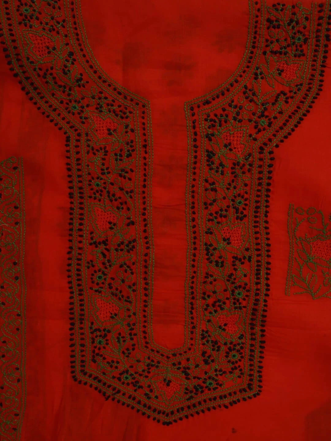 Ada Hand Embroidered Orange Cotton Lucknowi Chikankari Unstitched Kurta Piece 01A123938