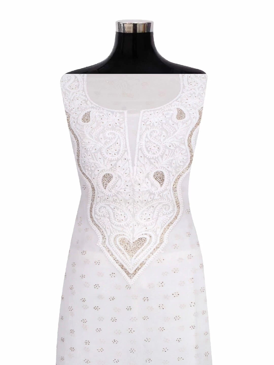 Ada Hand Embroidered White Georgette Lucknowi Chikankari Unstitched Kurta Piece With Muqaish Work A462273