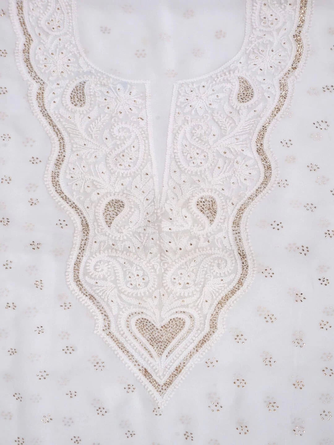 Ada Hand Embroidered White Georgette Lucknowi Chikankari Unstitched Kurta Piece With Muqaish Work A462273