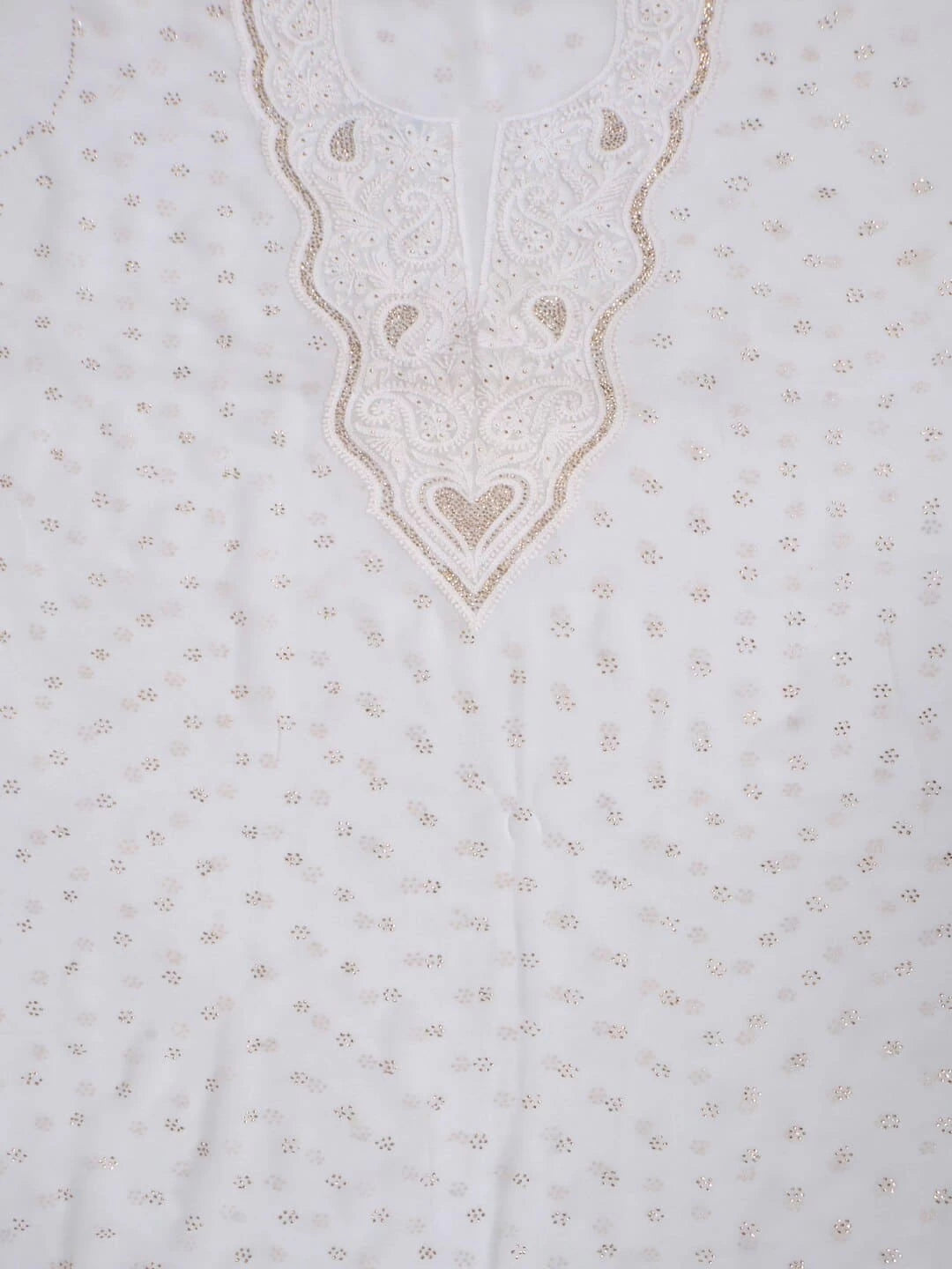 Ada Hand Embroidered White Georgette Lucknowi Chikankari Unstitched Kurta Piece With Muqaish Work A462273
