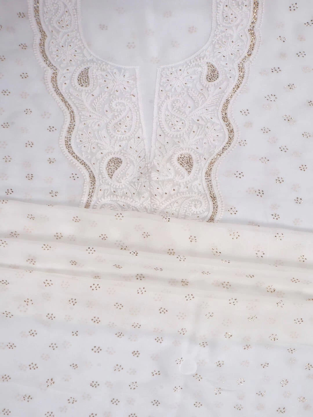 Ada Hand Embroidered White Georgette Lucknowi Chikankari Unstitched Kurta Piece With Muqaish Work A462273
